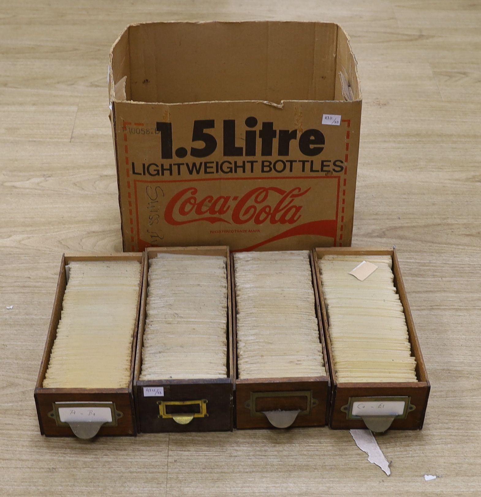 Switzerland postmarks on piece A-Z, mostly 1950's-60's in 16 file drawers, remarkable assembly looks like every post office operating at the time (two boxes)